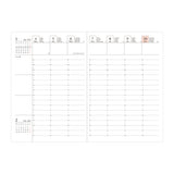A two-page monthly calendar layout from January 2027 to February 2027, shown on a plain white background. The pages feature a minimalist grid with daily time slots, weekly sections, and a highlighted Sunday column.