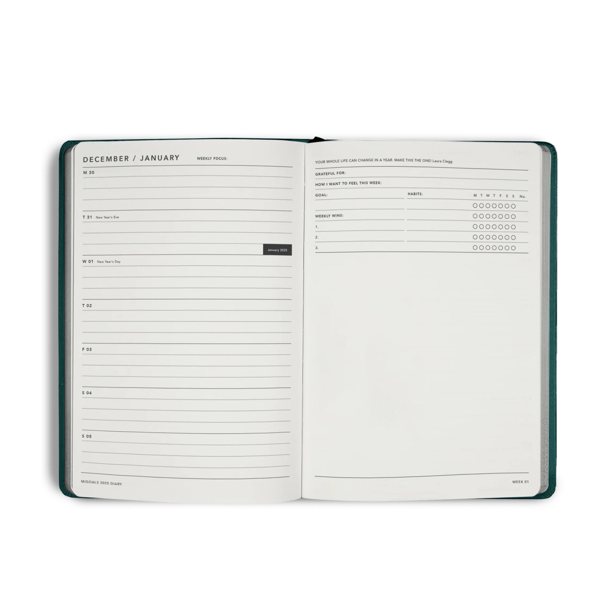 2025 A5 Weekly Notes Diary - Teal