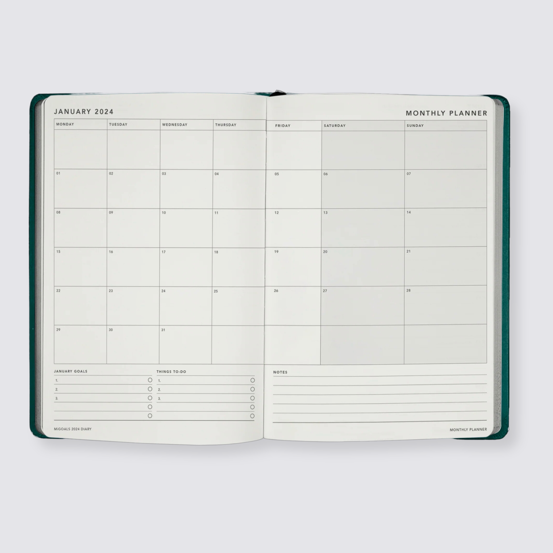 2024 A5 Weekly Notes Diary - Teal