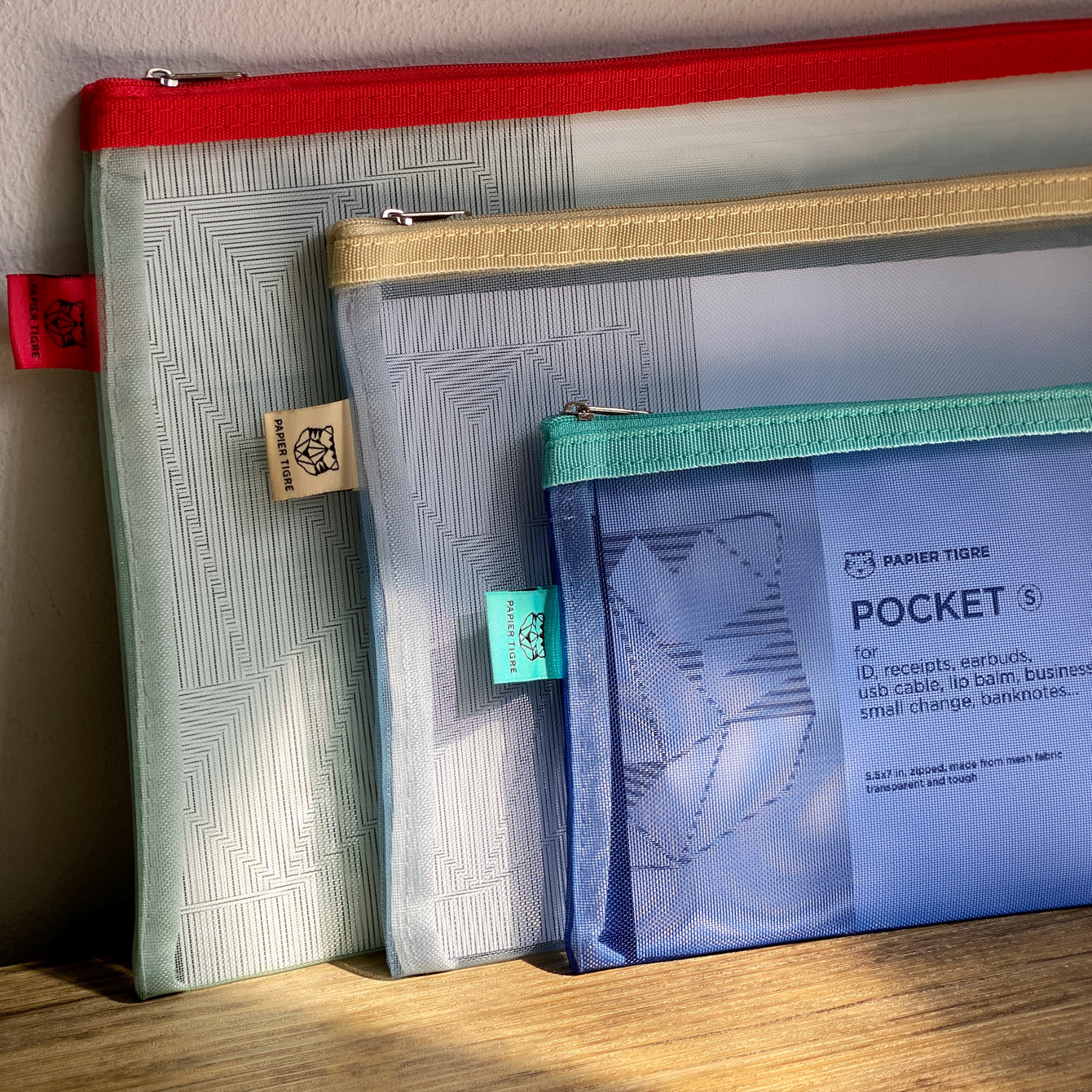 Mesh Pouch Pencil Case Medium - Yellow Blue