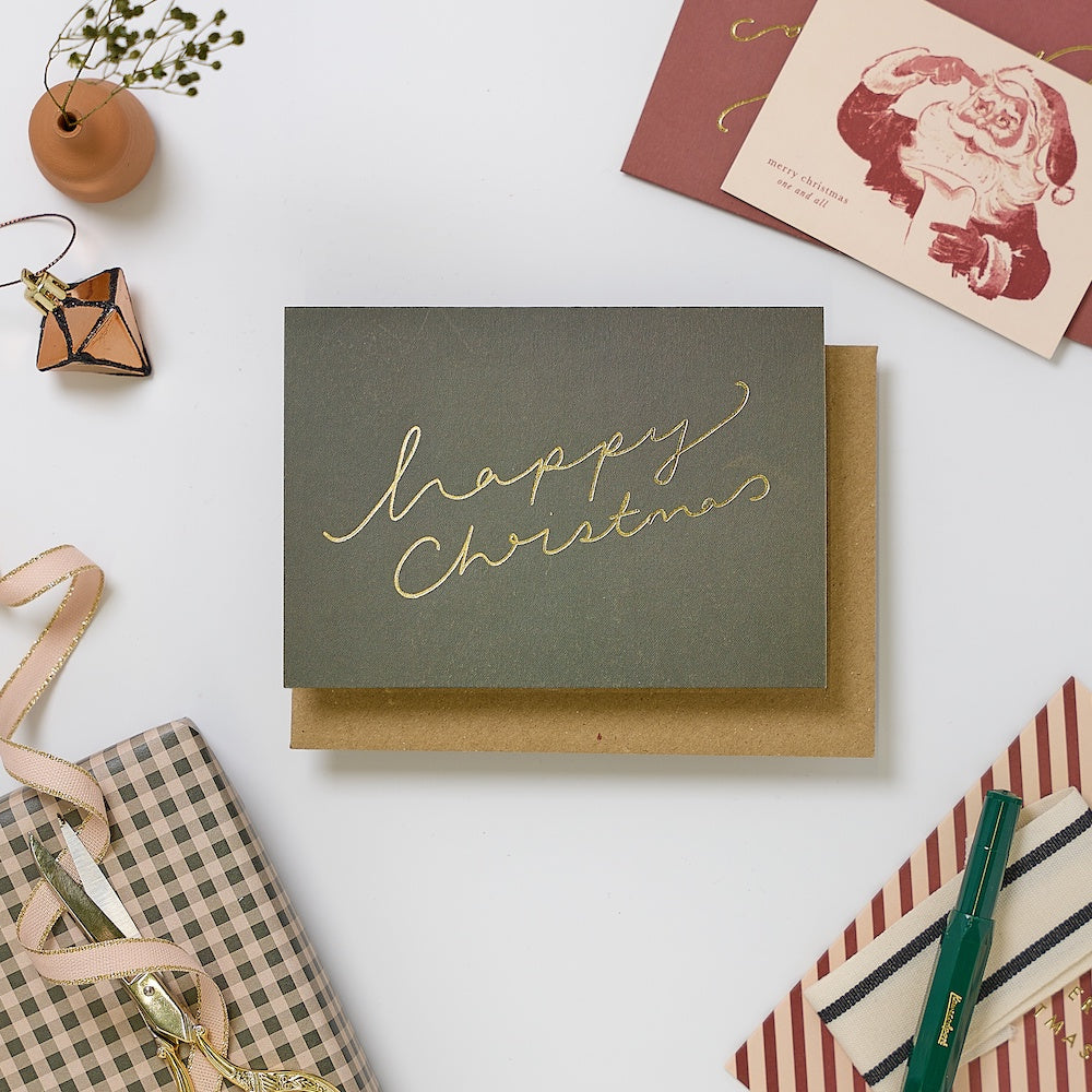 warm green happy christmas katie leamon card